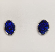Load image into Gallery viewer, Sterling Silver Australian Blue Flash Opal Doublet Stud Earrings