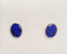 Load image into Gallery viewer, Sterling Silver Australian Blue Flash Opal Doublet Stud Earrings