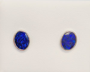 Sterling Silver Australian Blue Flash Opal Doublet Stud Earrings