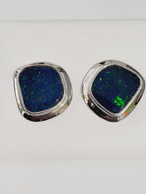 Load image into Gallery viewer, Sterling Silver Australian Green Flash Opal Doublet Earrings