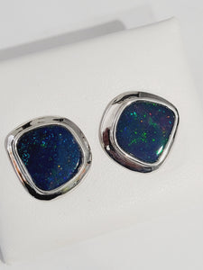 Sterling Silver Australian Green Flash Opal Doublet Earrings