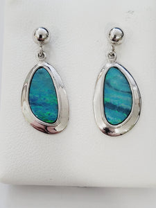 Sterling Silver Australian Green Flash Opal Doublet Dangle Earrings