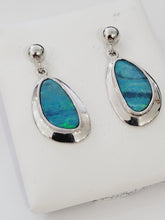 Load image into Gallery viewer, Sterling Silver Australian Green Flash Opal Doublet Dangle Earrings