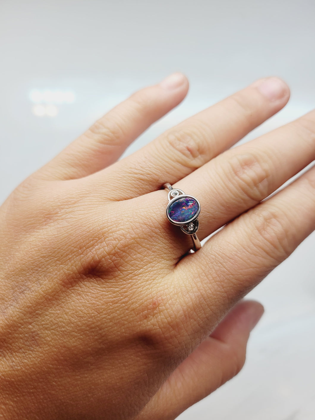 Australian Opal and Diamond Doublet Ring