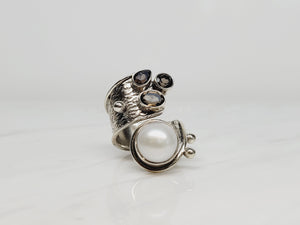 Pearl and Smoky Quartz Bypass Ring