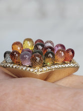 Load image into Gallery viewer, Multi Gemstone (many are Garnets) individually set briolettes and Diamonds sent in 18k Yellow Gold band