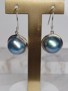 Blue Pearl and Sterling Silver Circle Dangle earrings