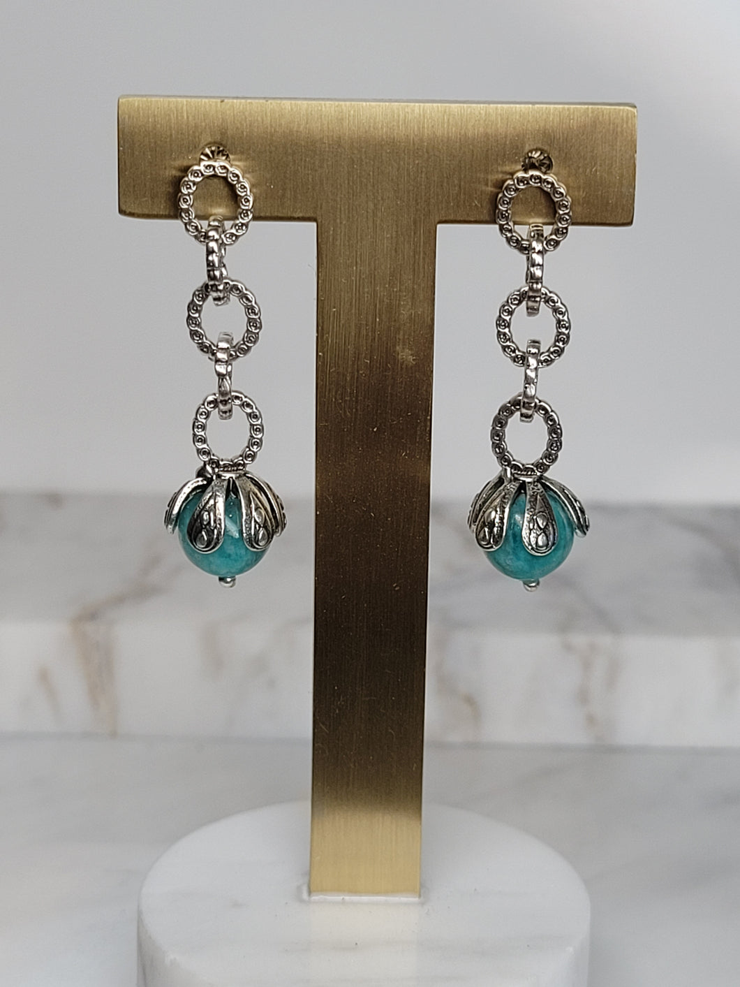 Amazonite and Sterling Silver Chain Dangle Earrings