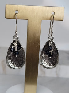 Onyx Cluster and Sterling Silver Teradrop Dangle Earrings