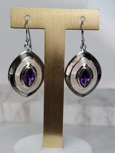 Amethyst and Mother of Pearl Inlay Dangle Earrings