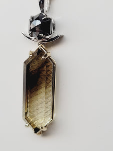 Fantasy Cut Smokey Citrine with Black Diamond Rose Cut Necklace
