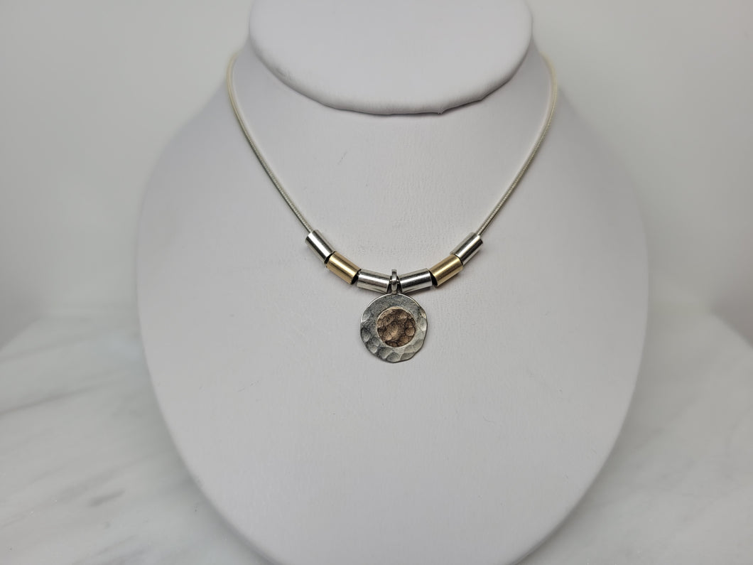 Hammered SS Circle and Tube Necklace