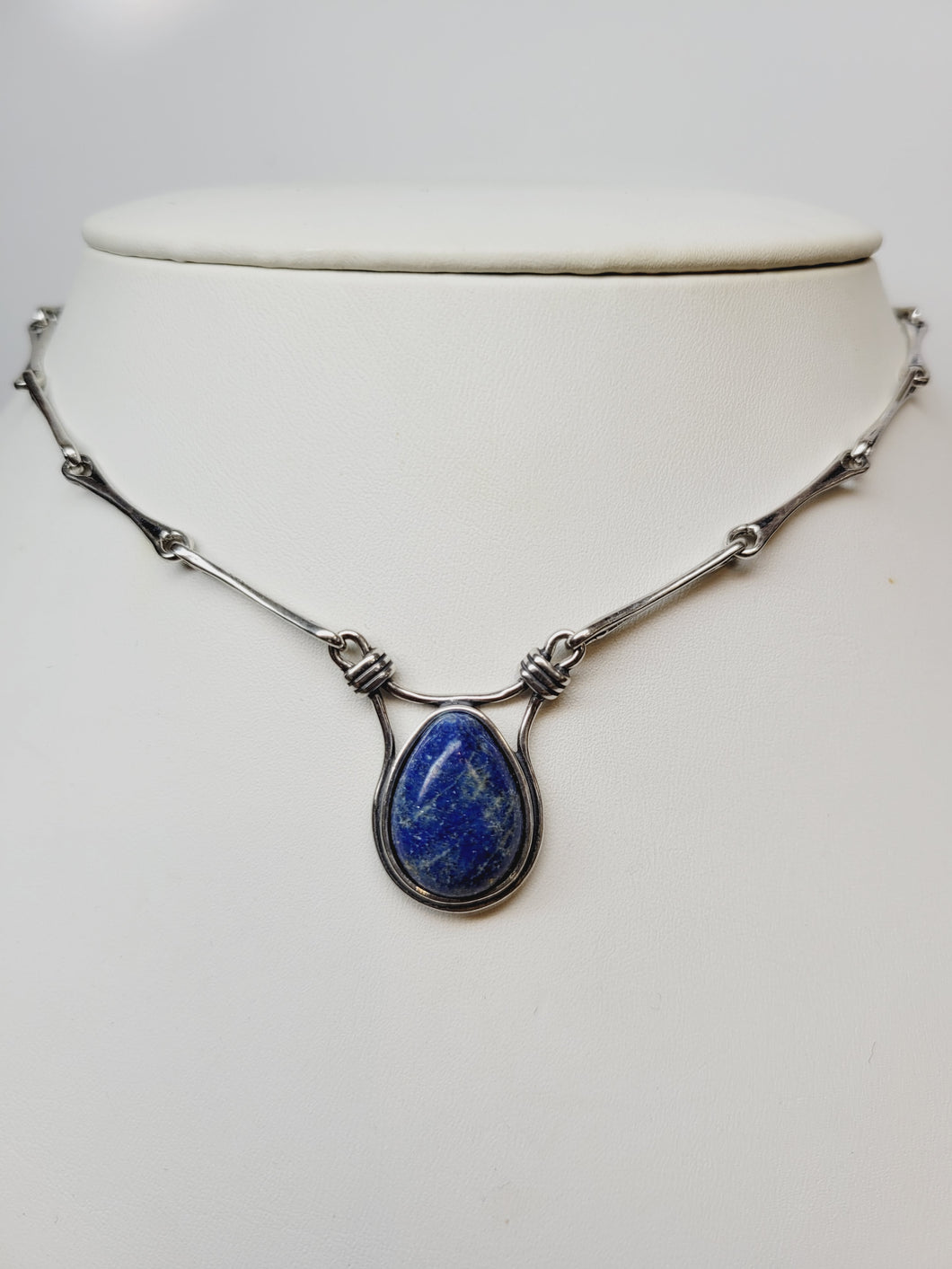 Lapis lazuli and sterling silver necklace with bar and link chain