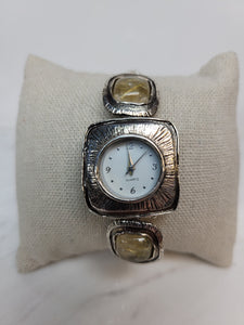 Women's Sterling Silver Bracelet Watch with Rutilated Quartz Accents