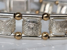 Load image into Gallery viewer, Textured sterling silver bracelet with 14K gold bead accents
