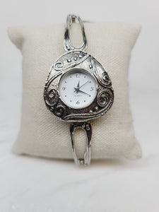 Women's sterling silver bracelet watch with spiral accents