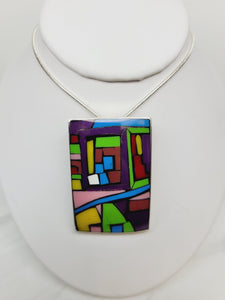 Multi-Color enamel and sterling silver rectangle pendant