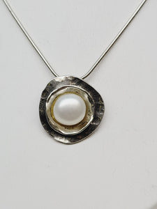 Textured sterling silver and pearl necklace