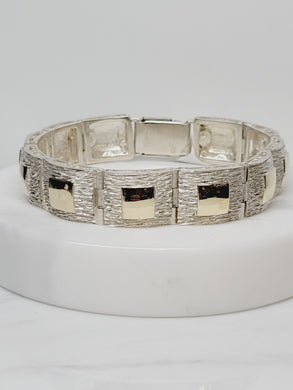 14k gold and textured sterling silver panel bracelet