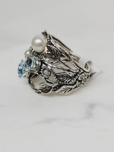 Load image into Gallery viewer, Blue Topaz and Pearl Vine Statement Ring