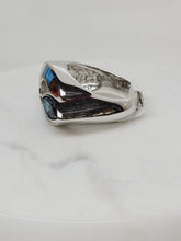 Load image into Gallery viewer, Mother of Pearl Mosaic Ring with Marquis Blue Topaz