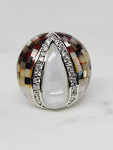 Load image into Gallery viewer, Mother of Pearl Mosaic Ring with CZ accents