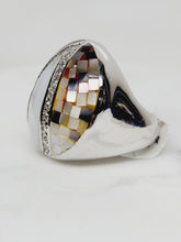 Load image into Gallery viewer, Mother of Pearl Mosaic Ring with CZ accents