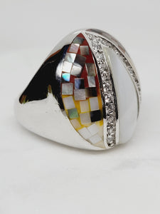 Mother of Pearl Mosaic Ring with CZ accents