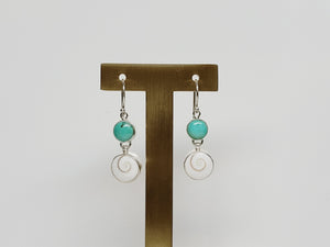 Snail Shell and Turquoise Circle Dangle Earrings