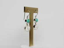 Load image into Gallery viewer, Snail Shell and Turquoise Circle Dangle Earrings