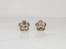 Load image into Gallery viewer, 14KP 1/2 CTW White and Chocolate Diamond Flower Earrings