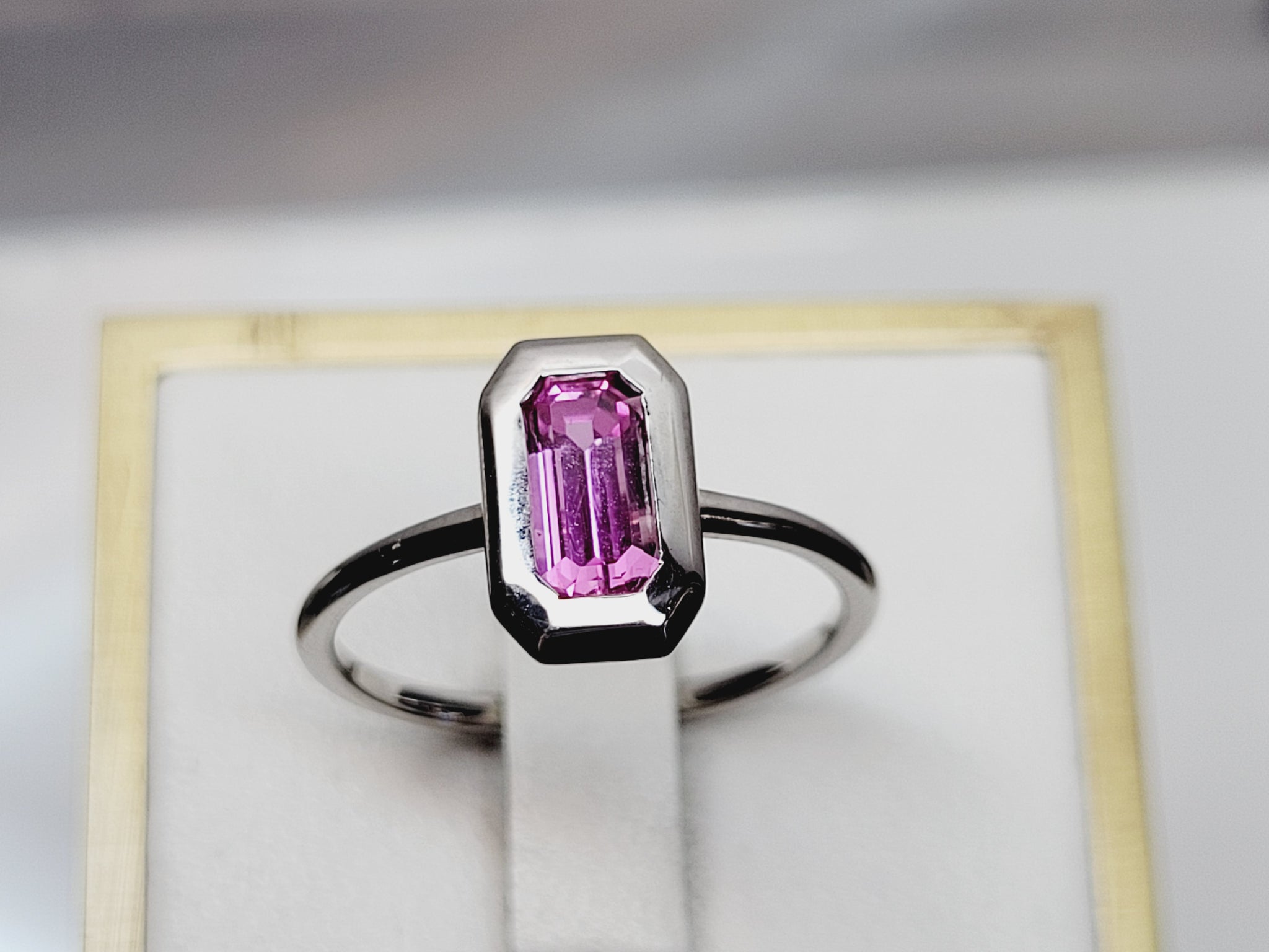 Hot Pink Sapphire Ring 1.15ct Elongated Baguette – Squirrel City Jewelers