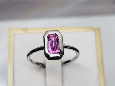 Hot Pink Sapphire Ring 1.15ct Elongated Baguette