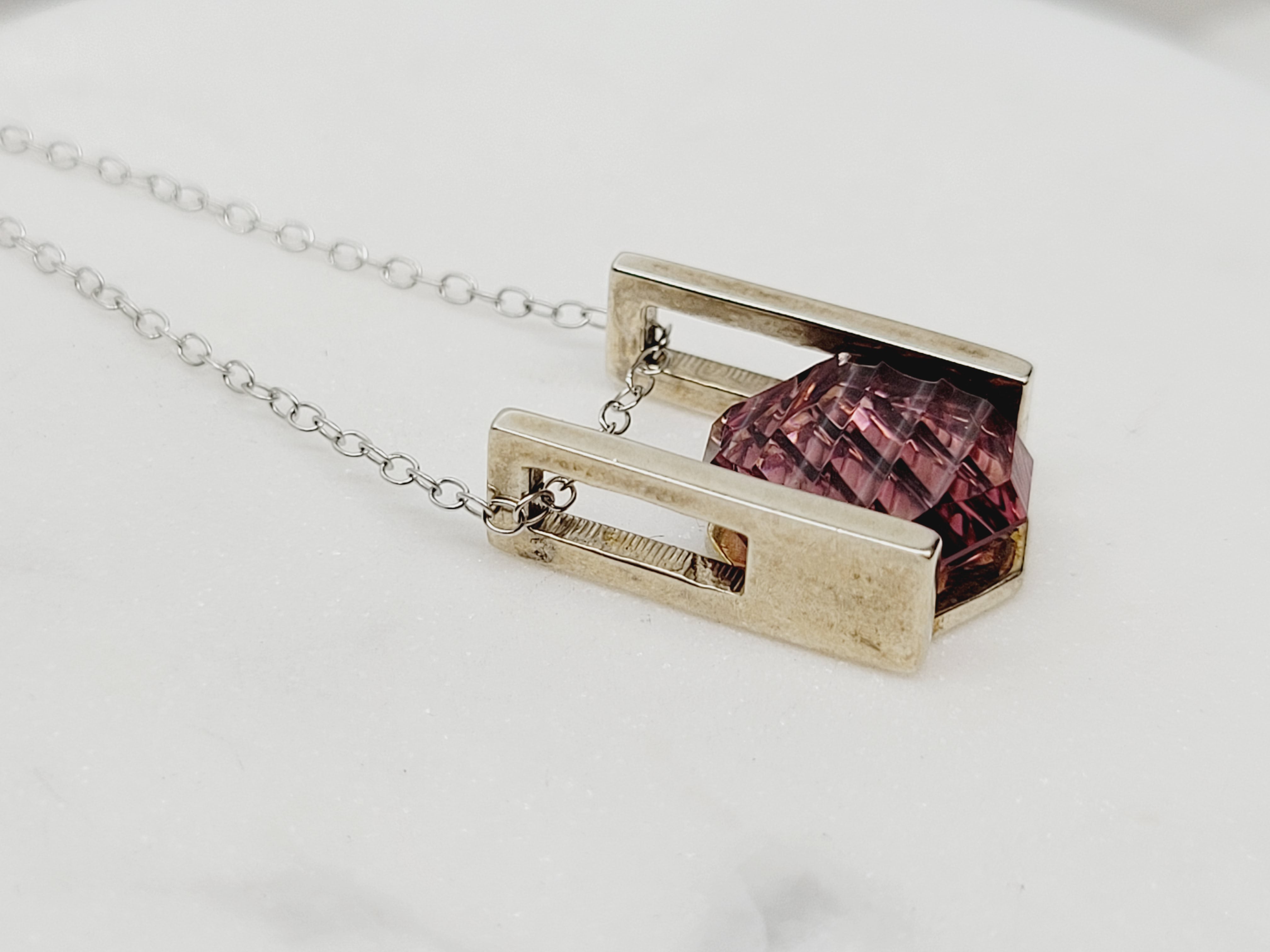 Antique Octagon Tablet Tourmaline 5.05ct Concave Cut Necklace