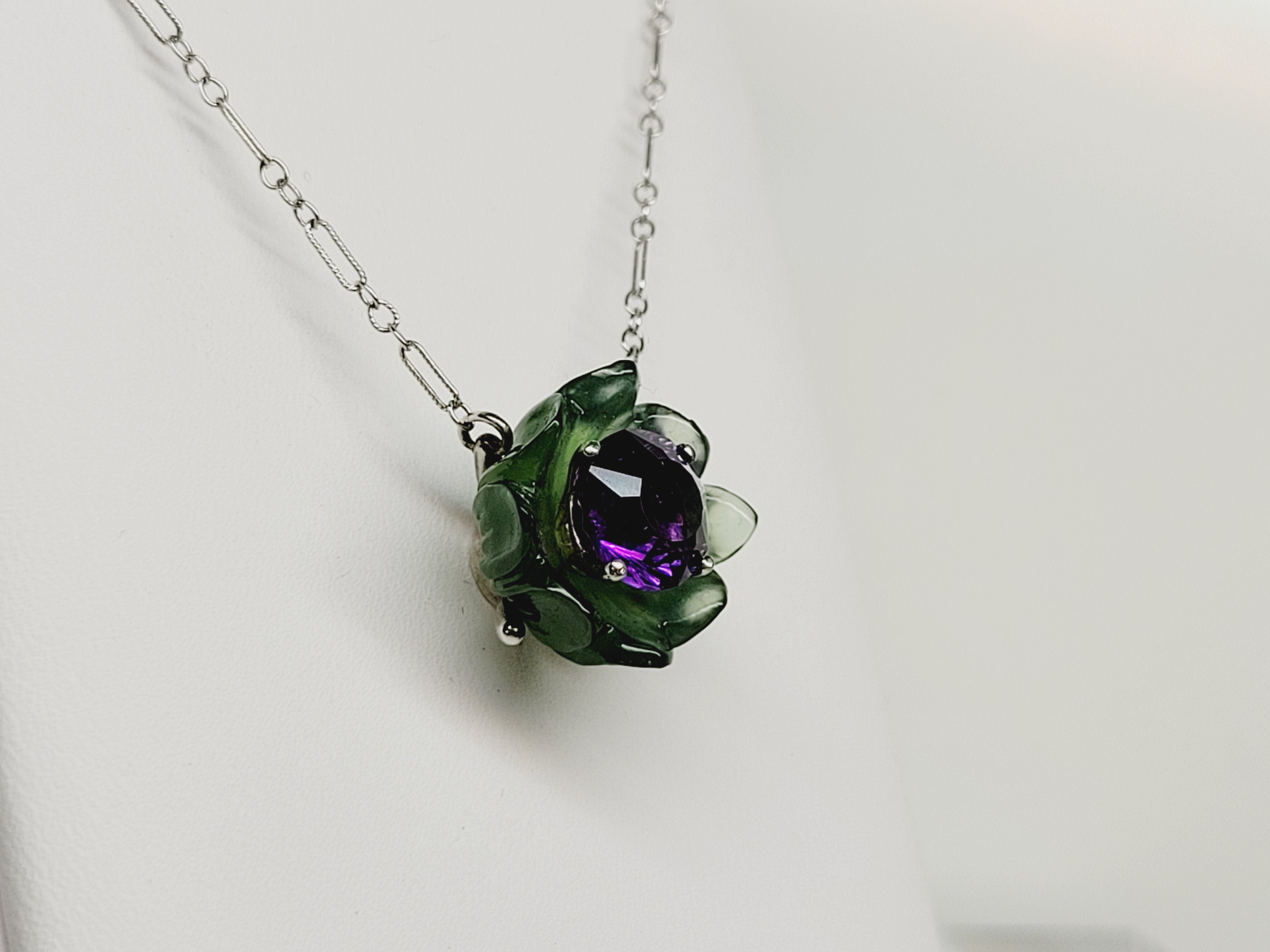 Amethyst & Serpentine 2.83ct Flower Necklace