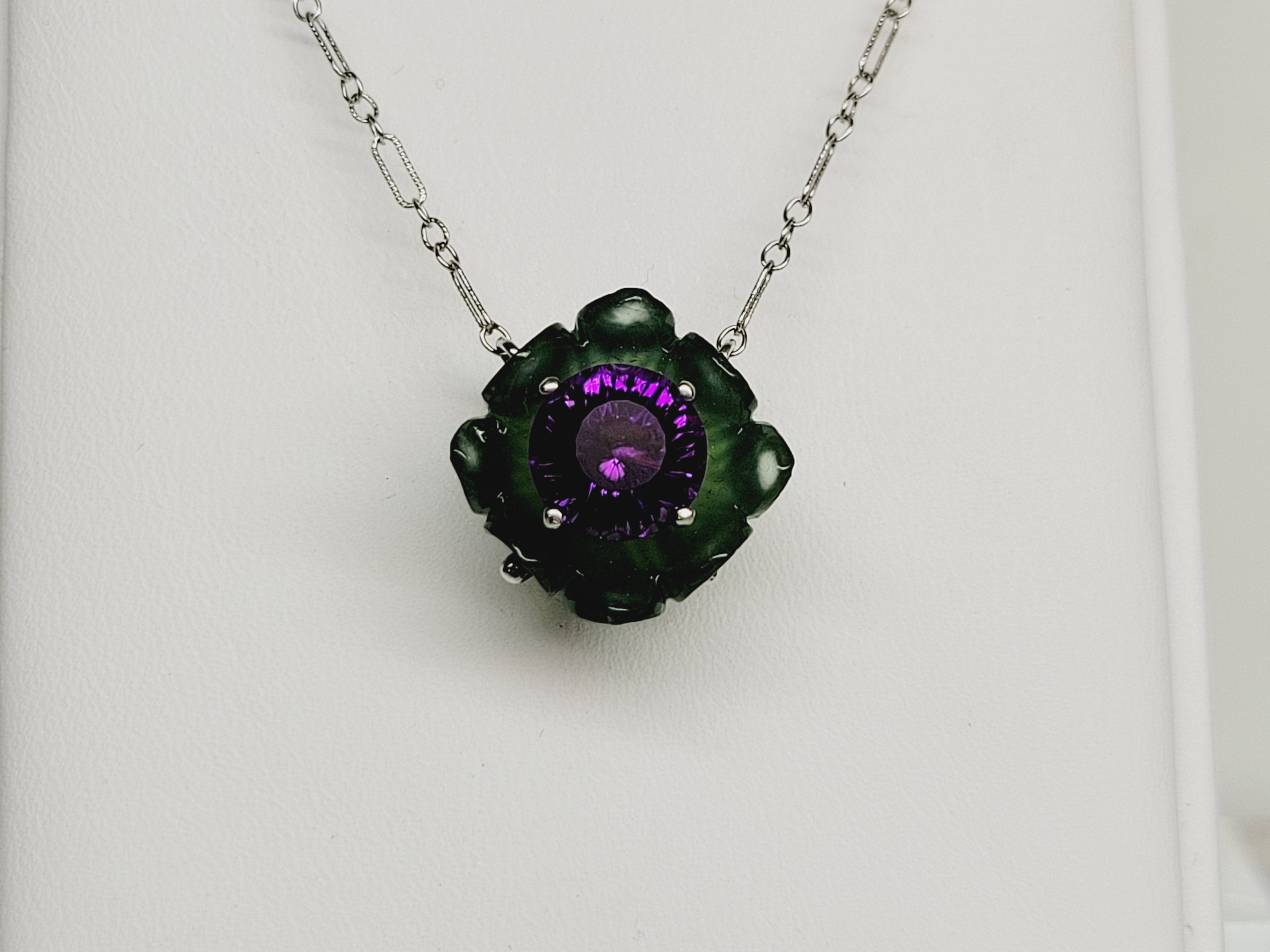 Amethyst & Serpentine 2.83ct Flower Necklace