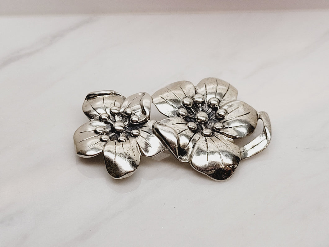 SS Two Flowers Pin