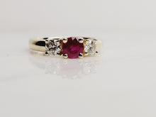 Load image into Gallery viewer, Ruby and Diamond 3 Stone Ring