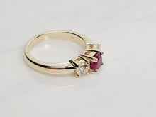 Load image into Gallery viewer, Ruby and Diamond 3 Stone Ring