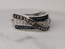 Load image into Gallery viewer, White, champagne and blue diamond 10K white gold ladies ring-ESTATE