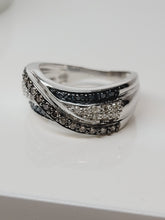 Load image into Gallery viewer, White, champagne and blue diamond 10K white gold ladies ring-ESTATE