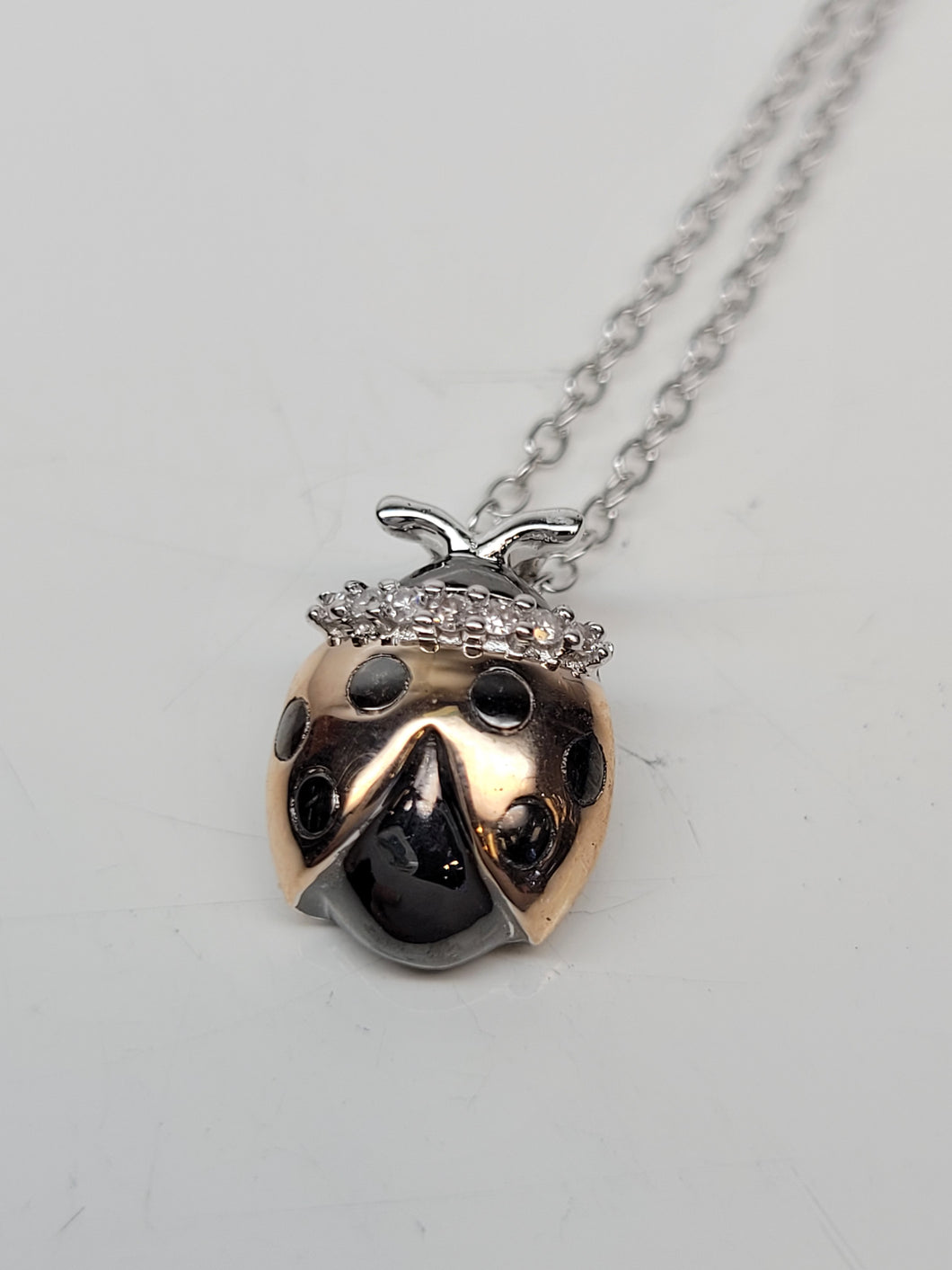 Sterling silver/10K Yellow Gold Ladybug Pendant with Diamonds