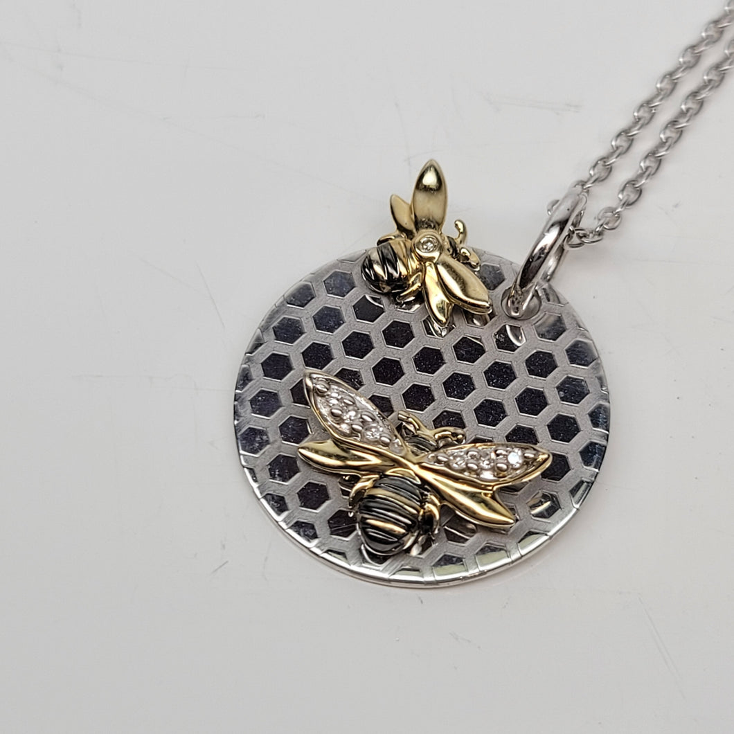 Sterling silver/10K Yellow Gold Bee Pendant with Diamonds