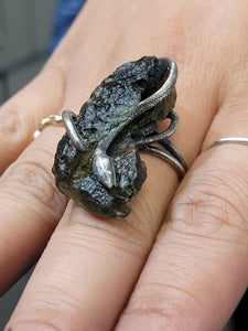 Custom Sterling Silver Snake Set Moldavite Ring