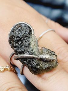 Custom Sterling Silver Snake Set Moldavite Ring