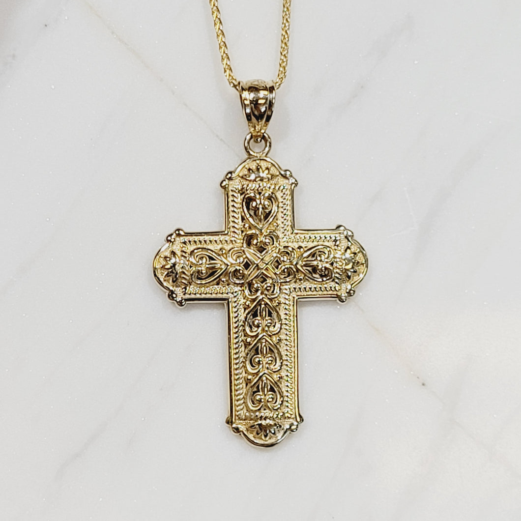 Diamond Cross Pendant Necklace 1 ct tw Emerald/Marquise/Round 14K White  Gold 18