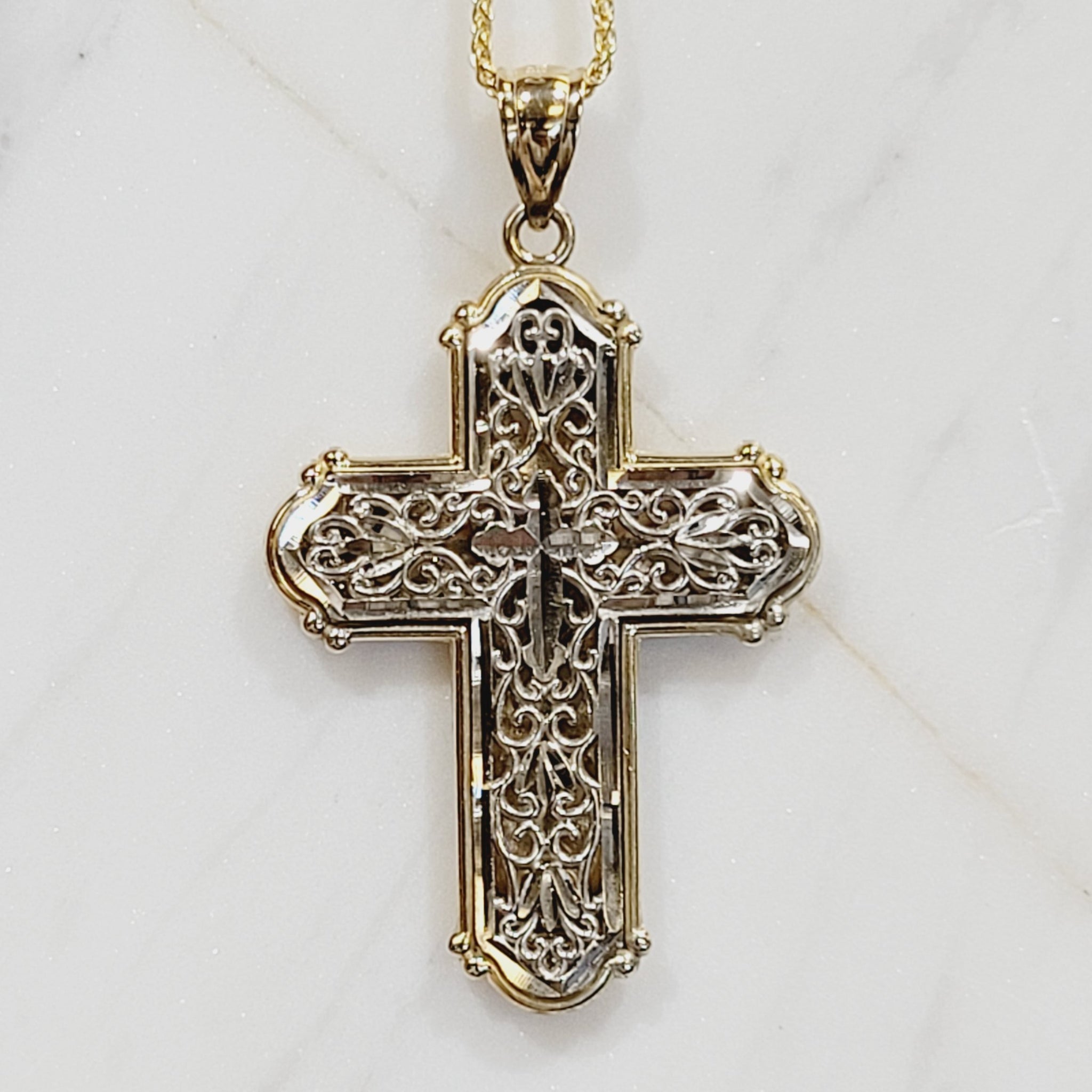 Men's Gold Cross Necklace with Two-tone Nail Cross - 24