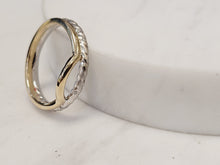 Load image into Gallery viewer, Scattered Diamond Twist with Yellow Contoured Ridge in 14k White/Yellow Gold