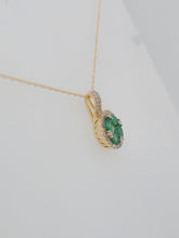 Load image into Gallery viewer, Emerald and Diamond Halo Necklace 14k