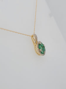 Emerald and Diamond Halo Necklace 14k
